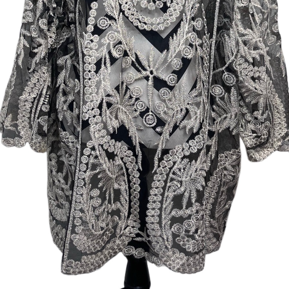 Cato Floral Embroidered Lace Mesh Sz 26/28W Whimsigoth Evening Tunic Top - Picture 6 of 11